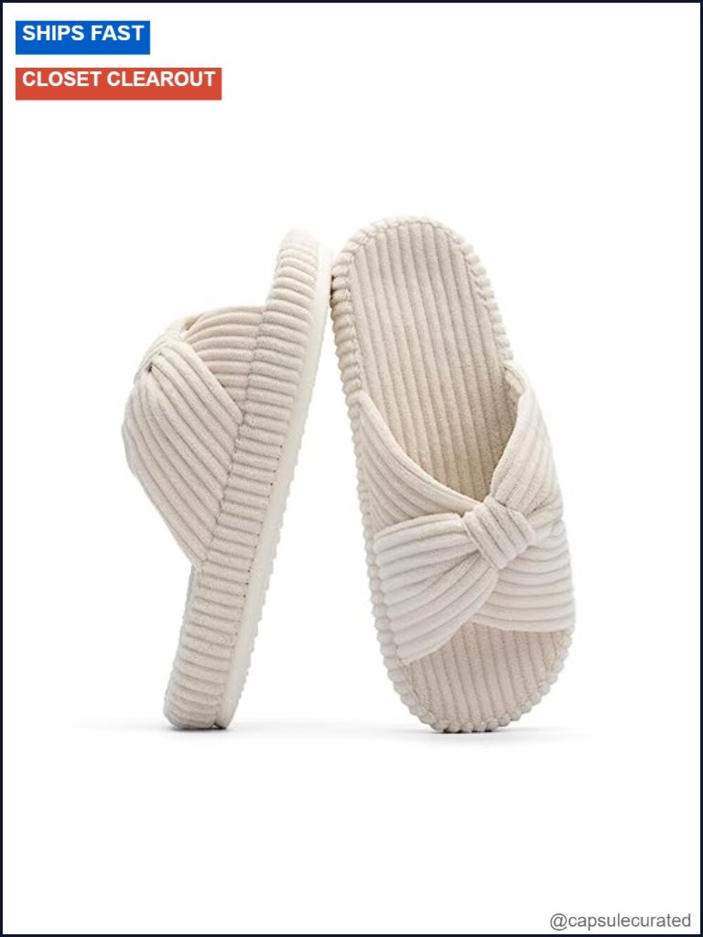 Memory Foam Corduroy Bow Crossbands Slipper Shoes for Women
